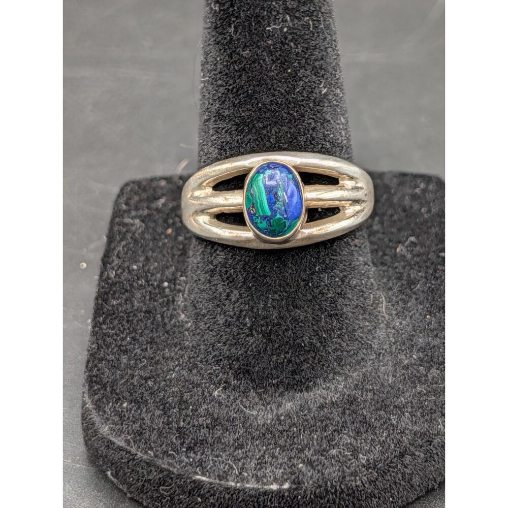Vintage Sterling Silver Native American Azurite Malachite Ring Sz 7.75 Sgd. LD